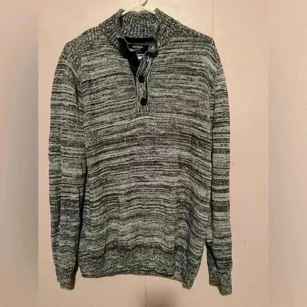 Method Mens Sz M Pullover‎ Quarter Button Knit Sweater Gray